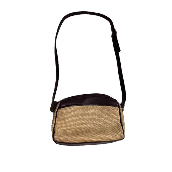 Etienne Aigner Crossbody Handbag Straw Vinyl Trim Zipper Close Boho Chic Classic - Picture 7 of 8